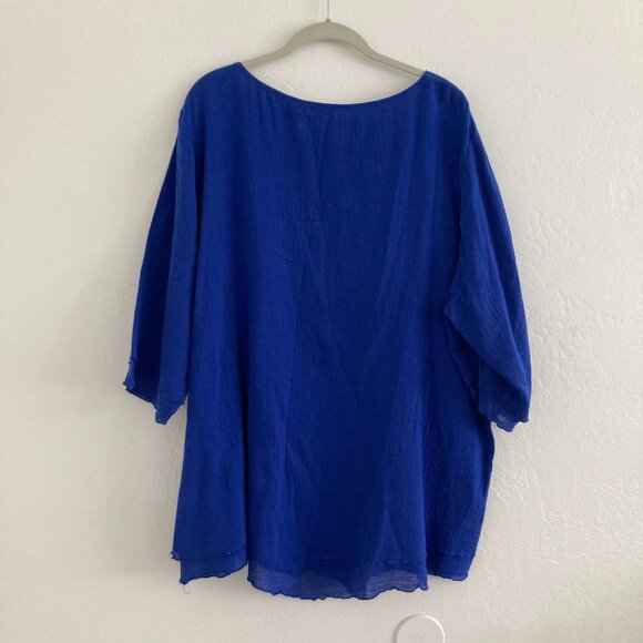 Soft Surroundings Womens 2X Blue 3/4 Sleeve Blouse Artsy Round Neck Minimalist - Picture 6 of 9